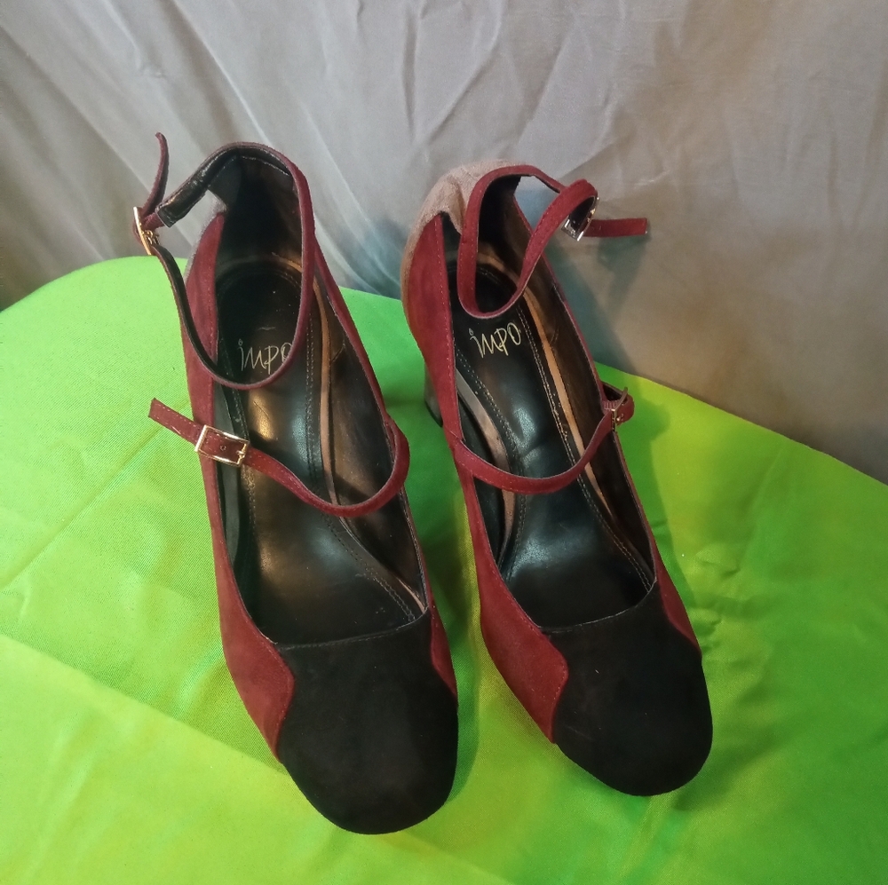 Impo Burgundy and Black Suede High Heels